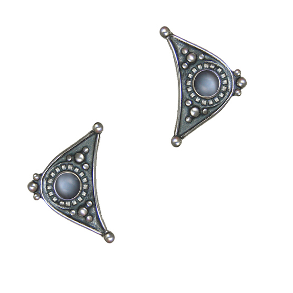 Sterling Silver Designer Post Stud Earrings With Grey Moonstone